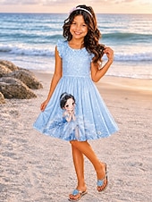 economico Comò in cartone animato 3D-ragazze' 3D Grafico Cartoni animati Da principessa Abito Vestito con Volant Senza Maniche Stampa 3D Estate Primavera Quotidiano Vacanza Feste Carino Essenziale Casual Bambini 4-12 Anni Vestito Casual