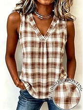economico Serbatoio Grafico-Per donna Canotta Grafico Geometrico Plaid Elegante Vintage Classico Senza Maniche Scollo a V Top Regolari Matrimonio in Spiaggia Casuale Quotidiano Blu Giallo Rosa Marrone chiaro Blu inchiostro