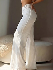 preiswerte Schlaghosen für Damen-Damen Bootcut Schlaghose Urlaub Vintage Mode Volle Länge Hohe Taille Atmungsaktiv Dehnbar Täglich Blau Schwarz Weiß Gelb Sommer Frühling Schmale Passform