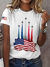  American Independence Day Women's T Shirt Print Graphic Flag Letter Vintage Fashion Stylish Short Sleeve Crew Neck Regular Tops Casual Daily Weekend Blue Black White Summer Spring Fall