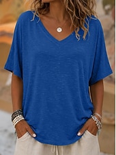 cheap Camiseta lisa-Women's T Shirt Tee Top Solid Color Stylish Casual Short Sleeve V Neck Regular Tops Daily Summer Vacation Wear Blue Khaki White Orange Coffee Summer Spring
