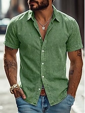 cheap Men's Smart Casual Shirts-Men Shirt Casual Shirt Button Up Shirt 100% Cotton Acid Wash Shirt Acid Wash Shirt Blue Black Pink Navy Blue Purple Short Sleeve Plain Shirt Collar Casual Daily Clothing Apparel Elegant Fashion Casual