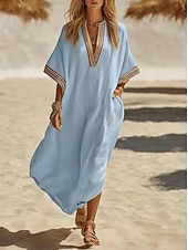 abordables Robe Simple-Femmes Robe maxi Robe Décontractée Robe d'été Basique Classique Quotidien Vacances Coupe Ample Uni Demi Manches Col en V Kaki Jaune Rose Claire Châtaigne Foncé Été Printemps