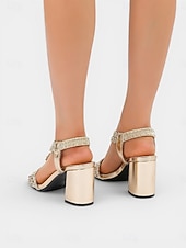 preiswerte Hochzeitsgast-Champagnerfarbene goldene Sandalen mit Blockabsatz für Damen – elegante Schuhe für Hochzeitsgäste, geeignet für Hochzeiten in der Stadt und formelle Anlässe