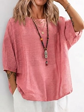 cheap Plain tee-Women's T Shirt Tee Top Solid Color Vintage Stylish Casual Half Sleeve Crew Neck Regular Tops Daily Going out Vacation Wear Blue Pink Purple Green Summer Spring
