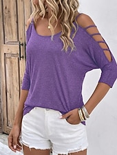 preiswerte Einfarbiges T-Shirt-Damen T Shirt Sommeroberteile Einfach Stilvoll Klassisch Halbarm Rundhalsausschnitt Normale Oberteile Lässig Täglich Khaki Schwarz Rosa Königsblau Staubiges Blau Sommer Frühling