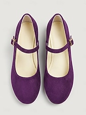 baratos Sapatilhas de mulher-Sapatilhas Mary Jane femininas roxas - sapatos de camurça sintética com tira ajustável, calçados casuais leves para o trabalho e viagens. &amp;uso diário