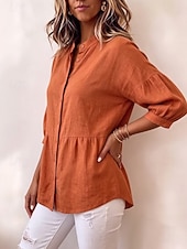  Pentru femei Cămașă Culoare solidă Simplu Vacanță Casual Guler mandarin Topuri lungi Casual Zilnic Concediu Alb Portocaliu Gri Primăvară