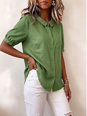 Pentru femei Cămașă Culoare solidă Elegant Zilnic Casual Manșon scurt Gulerul Peter Pan Topuri lungi Casual Zilnic Concediu Albastru piscină Verde salvie Roz Îmbujorat Trifoi Gri Vară Primăvară