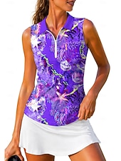 preiswerte Damenbluse-Damen Abstrakt Oberteile Sporthemd Golf-Poloshirt Tennis Shirt Ärmellos Reißverschluss Blumen UPF50+ UV-beständig Hohe Elastizität Feuchtigkeitsableitend Atmungsaktiv Tennis Golfspiel Pickleball