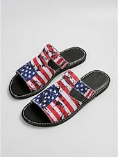  Women's Patriotic USA 250th Anniversary Sandals - American Flag Stars & Stripes Slide Slippers for 4th of July, Beach Vacation & BBQ Party
