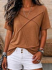 voordelige T-shirts-Dames T-shirt Lapwerk Effen Kleur Effen Vintage Casual Korte mouw Vleermuismouw Ronde hals Normale tops Casual blauw Zwart Blozend Roze Oranje Zomer Lente