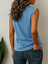  Camiseta sin mangas vintage para mujer 100% algodón - cómoda, suave, lavada, básica sin mangas con bolsillo