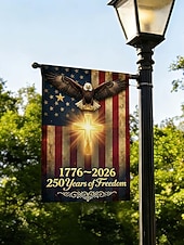 olcso 250. évforduló-250. évfordulós amerikai kerti zászló, kétoldalas hazafias saskeresztes zászló 1776-2026, keresztény kültéri udvari dekoráció (30x45 cm)