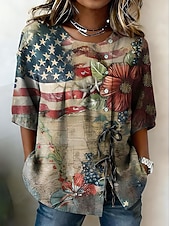  Giorno dell'Indipendenza Americana Per donna Camicia Camicia Boho Camicia casual Grafico Bandiera Elegante Bohemien Vintage Manica Corta Girocollo Top lunghi Casuale Blu Bianco e blu Grigio+Blu+Rosso