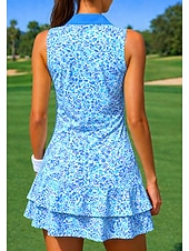 cheap Women's Tennis Dress-Women's Floral Tennis Dress Sports Dress Tennis Polo Dress Sleeveless Quarter Zip Elastic Sweat-Wicking Breathable Volleyball Tennis Golf Collar Turndown Dress Blue Tennis Clothing