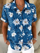  Pentru femei Cămașă Nasturi Imprimeu Floral Grafic Epocă Zilnic Stilat Manșon scurt Guler Cămașă Topuri obișnuite Casual Zilnic Albastru piscină Albastru celest Trifoi Vară Primăvară