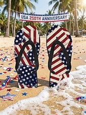  男性用愛国的なアメリカ国旗柄ビーチサンダル – 独立記念日やアメリカのお祝いにぴったりの軽量ビーチサンダル &夏の旅行