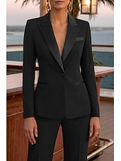 preiswerte Damenanzüge-Damen 2-teilige Anzüge Formell Hochzeitsgast Stretch-Crêpe Elegant Einfach Lässig Langarm Bodenlang Peak Revers Einreihig