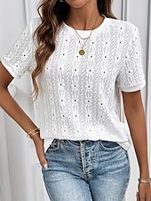  Mujer Tops de encaje Encaje Elegante Bohemia Tropical Manga Corta Cuello Barco Tops regulares Casual Diario Noche Blanco Verano Primavera