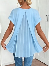 abordables Blusas Sencillas-Women's Shirt Boho Shirt Pleated Elegant Vacation Daily Short Sleeve V Neck Long Tops Casual Daily Going out Black White Pink Sky Blue Green Summer Spring