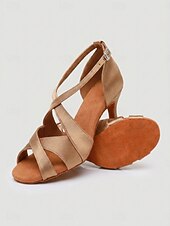 economico Scarpe per balli latini-Scarpe da ballo latino-americano da donna color champagne - eleganti scarpe da salsa con cinturino incrociato &amp;Sandali da tango con suola in finta pelle scamosciata per balli da sala, salsa, tango,