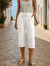 economico Pantaloncini Bermuda-Per donna Pantaloni capri Finto cotone e lino Raffreddamento Vacanza Casual Capri Vita Alta Marrone scuro Nero Bianco Azzurro cielo Estate Primavera Autunno