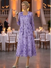 preiswerte Mamas Kleidersets-Zweiteilig A-Linie Knöchellänge Tee-Länge Kleid für Hochzeitsgäste Brautmutterkleid Ärmellos Langarm Rundausschnitt Elegant luxuriös Glanz &amp; Glamour Formell Hochzeitsgast Chiffon Paillettenbesetzt mit