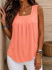 abordables Tanque Sencillo-Mujer Tanque Color sólido Vintage Elegante Básico Sin Mangas Escote Cuadrado Tops regulares Casual Diario Azul Piscina Blanco Naranja Verde Trébol Gris Verano Primavera