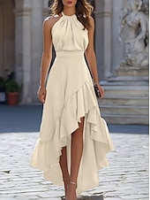 abordables Robe Simple-Femmes Robe maxi Robe d'été Robe à Volants Élégant Basique Classique Vacances Soirée Coupe régulière Uni Sans manches Col Halter Noir bleu marine Abricot Grise Été Printemps