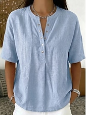  Dames Overhemd Effen Kleur Effen Elegant Dagelijks Klassiek Mouwloos Lange tops Casual blauw Zwart Geel Groen Khaki Zomer Lente
