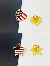  Women's USA Independence Day Alloy Pins Set – Multi-Style Patriotic Pins, Stars, Flags, Heart, Map, 7.4 Designs for Holiday, Party, and Festival Wear