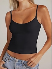 abordables Réservoir Simple-Femmes Débardeur Couleur Unie Élégant Occasionnel Sans manches Bretelles Fines Hauts Réguliers Occasionnel Quotidien Sports Bleu Kaki Noir Blanche Rose Claire Été