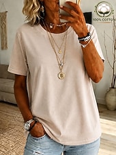  T-shirt femme softfade™ 100 % coton, style vintage, délavé, manches courtes, col rond, coupe classique, bleu.