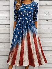 economico Abiti Giorno dell’Indipendenza-Giorno dell'Indipendenza Americana Per donna Abito Midi Abito a Tubino Vacanza Festa Casual Quotidiano Abito Estivo Abito Primaverile Vestibilità regolare Bandiera Americana Stelle e strisce Manica