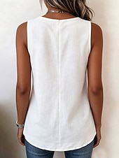 abordables Blusas Sencillas-Mujer Blusa Color sólido Vintage Elegante Básico Sin Mangas Escote en Pico Tops largos Casual Diario Azul Piscina Blanco Rojo Naranja Verde Trébol Verano Primavera