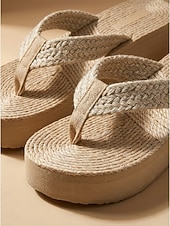 preiswerte Frauen-Damen-Flip-Flops aus Stroh mit Plateausohle – sommerliche Keilsandalen im Boho-Stil mit geflochtenen Riemen, ideal für Strandurlaub und Resort-Aktivitäten. &amp;gemütliches Spazierengehen im Freien