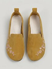 preiswerte Ballerinas für Damen-Gelbe, geblümte Damen-Slipper mit Stickerei – bequeme, lässige Schuhe in weiter Passform, atmungsaktiv und leicht, ideal für den Alltag und zum Spazierengehen. &amp; reisen