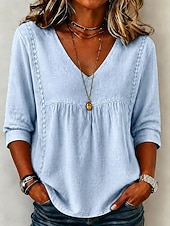  Dames Overhemd Effen Kleur Effen Bohemen Vakantie Vintage V-hals Lange tops Casual blauw Zwart Wit Geel Blozend Roze Zomer Lente