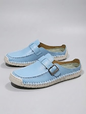 cheap Women's Clogs &amp; Mules-Women's Blue Comfort Mules with Arch Support - Lightweight All-Day Comfort Buckle Backless Shoes with Non-Slip Stitched Sole for Walking, Travel &amp; Casual Wear