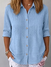  Women's Shirt Solid Color Plain Classic Long Sleeve Turndown Long Tops Casual Daily Weekend Blue White Summer Spring