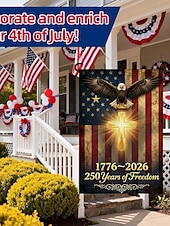 olcso 250. évforduló-250. évfordulós amerikai kerti zászló, kétoldalas hazafias saskeresztes zászló 1776-2026, keresztény kültéri udvari dekoráció (30x45 cm)