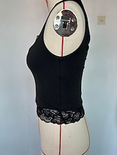  Mulheres Malha Íntima Tops de renda Renda Côr Sólida Férias Diário Sensual Sem Manga Sem Mangas Com Alças Tops curtos Casual Diário Preto Branco Verão Primavera