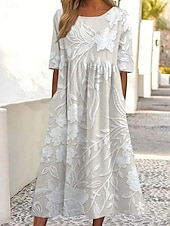 economico Abiti casual floreali-Per donna Abito Midi Abito a Tubino Vacanza Casual Boho Quotidiano Abito Estivo Abito Primaverile Vestibilità comoda Floreale Grafico Manica Corta Girocollo Blu Bianco Rosa Albicocca Estate Primavera