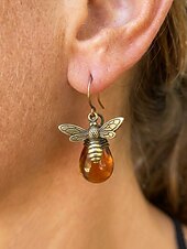 levne Dámská náušnice-Dámské boho visací náušnice s čmelákem - vintage zlatá slitina &amp;Žluté skleněné křišťálové visací náušnice s motivem včely medonosné pro letní dovolenou na pláži, každodenní nošení &amp;unikátní dárek z