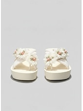 economico Infradito scivolosi-Per donna Passeggiata Spiaggia Festa in giardino Applicazioni Tacco basso Punta bicolore Elegante Bohemien Vacanza Microfibra Slip-on Avorio