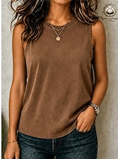economico T-shirt semplice-softfade™ canotta da donna elegante vintage lavata 100% cotone senza maniche girocollo plissettata blu nero viola chiaro estate primavera