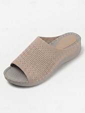 preiswerte Komfortsandalen-Damen-Sandalen mit Mandelfußgewölbestütze – offene Zehenpartie, weite Passform, Strickpantoffeln zum Hineinschlüpfen mit bequemer, gepolsterter Sohle, leichte Laufschuhe für geschwollene Füße,