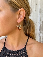 levne Dámská náušnice-Dámské boho visací náušnice s čmelákem - vintage zlatá slitina &amp;Žluté skleněné křišťálové visací náušnice s motivem včely medonosné pro letní dovolenou na pláži, každodenní nošení &amp;unikátní dárek z