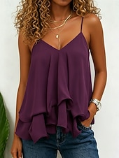 abordables Tanque Sencillo-Top de tirantes para mujer con volantes, estilo boho chic, de gasa, sin mangas, crop tops casuales, azul claro, negro, blanco, rojo, morado, verano